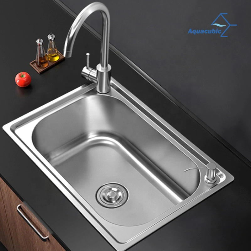 Aquacubic 21.6 Inch Kitchen Fixtures Rectangular Single Bowl Pressed Drawn 201 Stainless Steel Kitchen Sink Camping Sink Drawn Sink