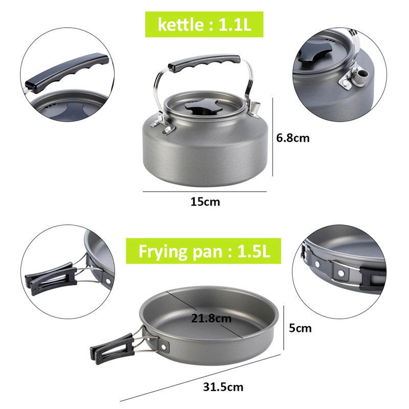 Portable Customized High Quality Aluminum Alloy Ultra Light Outdoor Packing Hiking Climbing Camping Cookware Set