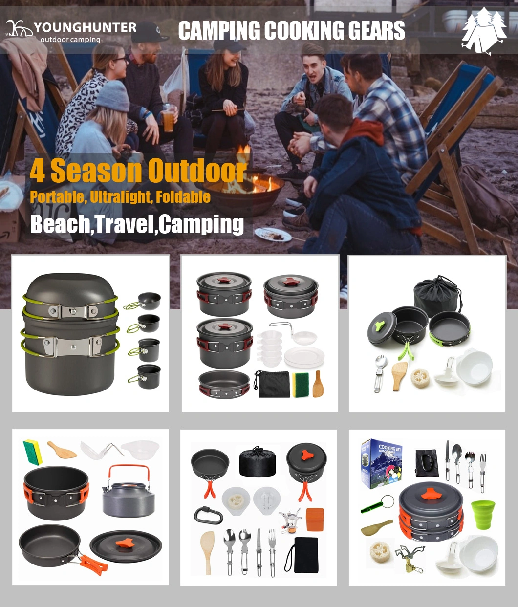 Portable Customized High Quality Aluminum Alloy Ultra Light Outdoor Packing Hiking Climbing Camping Cookware Set